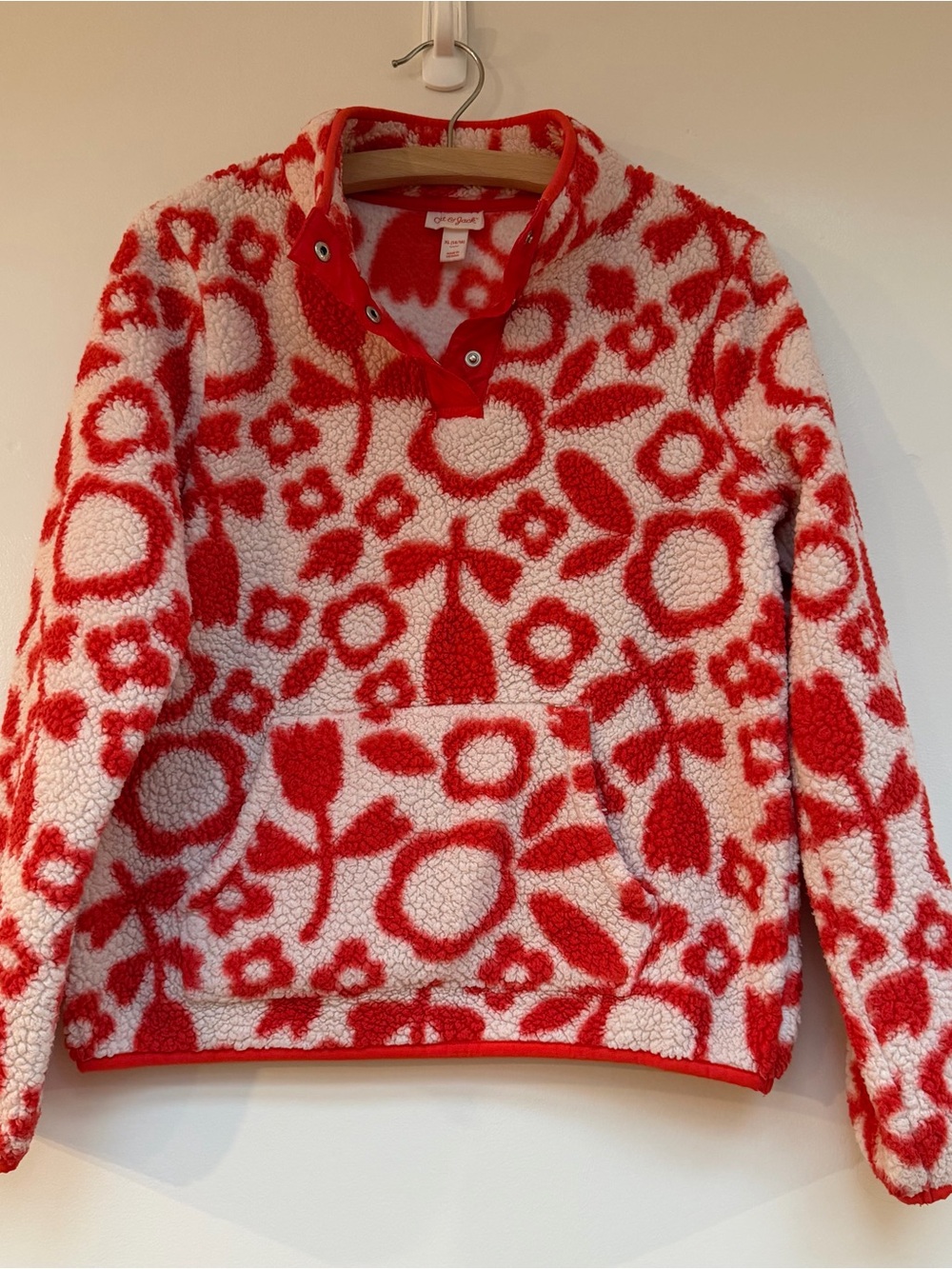 Cat & Jack Red and White Floral Sherpa Pullover